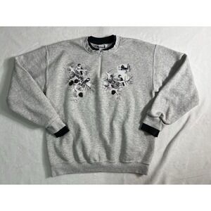 PFI Fashions Inc Gray Fleece Zip Pullover Sweatshirt Bird Graphic Women's Size L